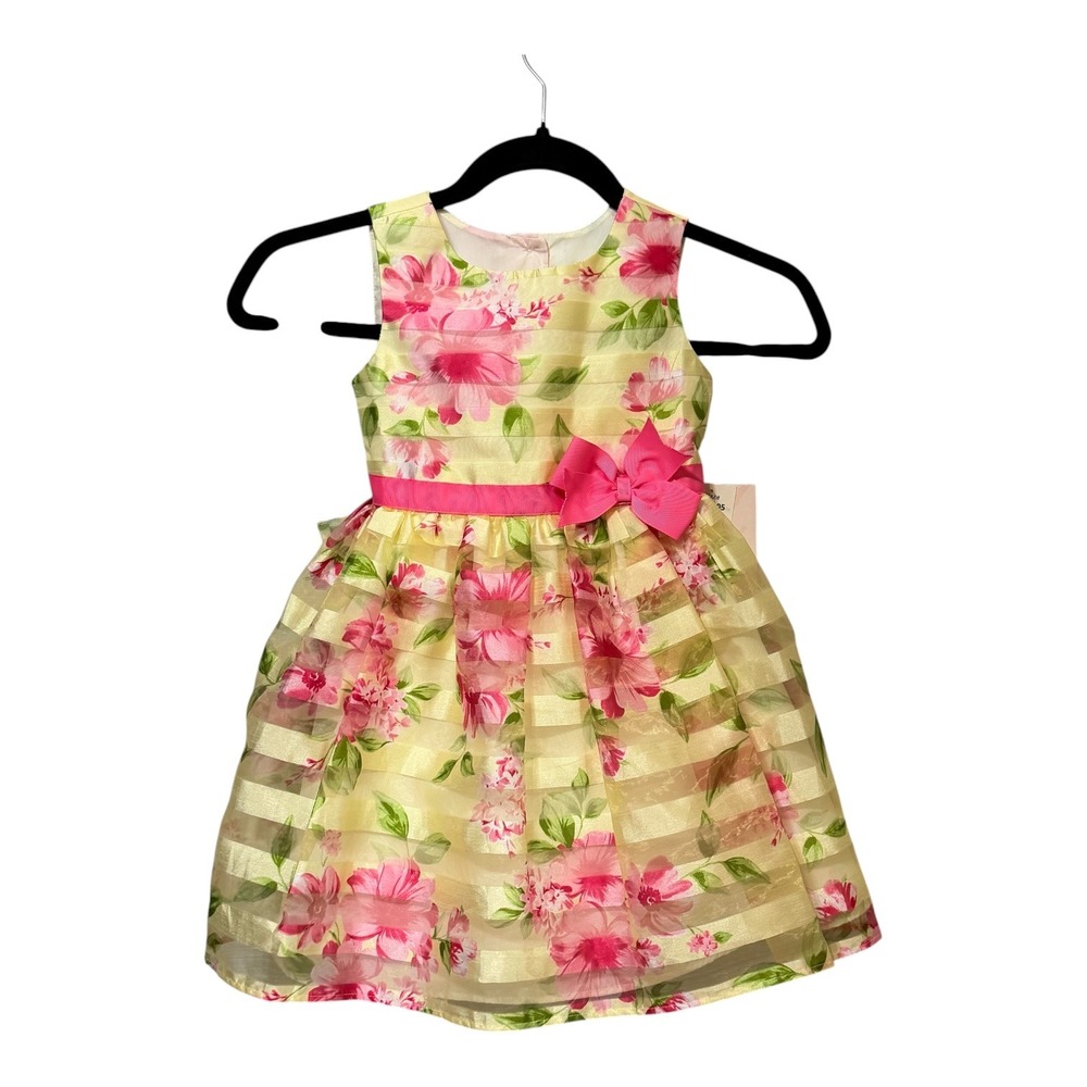 Jona Michelle Girls Yellow Pink Floral Organza Party Dress 3T CO4964 NWT